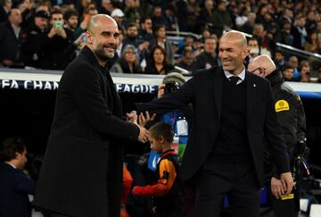 Saludo entre Guardiola y Zidane.