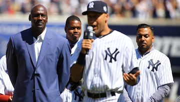 Michael Jordan fue estrella protagonista durante el adiós de Derek Jeter a los terrenos de juego de las Mayores de béisbol.