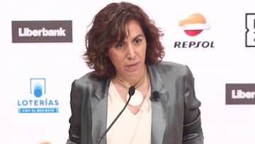 La secretaria de Estado para el Deporte Irene Lozano interviene durante los Desayunos Deportivos de Europa Press.