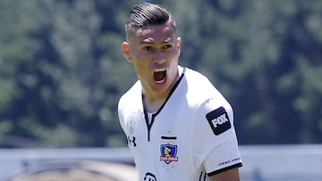 &Oacute;scar Opazo celebra su gol frente a Hauchipato. 
 