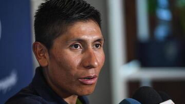 Colombia&#039;s Nairo Quintana, winner of the 9th stage of the Giro d&#039;Italia cycling race, speaks at a press conference during a rest day of the race, in Foligno, Italy, Monday, May 15, 2017. (Alessandro Di Meo/ANSA via AP)