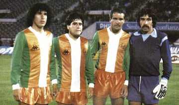 Jugadores históricos de Cobresal. Manuel "Lechuga" Araya, Luis Valenzuela, Nelson Pedetti, Julio Acuña (arquero).