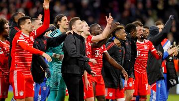 Munich (Germany), 08/03/2023.- Players of Bayern Munich celebrate after winning the UEFA Champions League Round of 16, 2nd leg match between Bayern Munich and Paris Saint-Germain in Munich, Germany, 08 March 2023. (Liga de Campeones, Alemania) EFE/EPA/RONALD WITTEK
