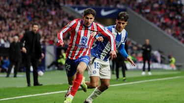 Soccer Football - LaLiga - Atletico Madrid v Deportivo Alaves - Metropolitano, Madrid, Spain - November 23, 2024 Atletico Madrid's Giuliano Simeone in action with Deportivo Alaves' Carlos Martin REUTERS/Isabel Infantes