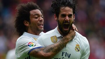 Así celebró Isco su segundo gol ante el Sporting.