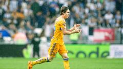 Tigres' Mexican midfielder Sebastian Cordova celebrates scoring his team's first goal during the Mexican Clausura tournament semi final secong leg football match between Tigres and Monterrey at BBVA Bancomer stadium in Monterrey, Mexico, on May 20, 2023. (Photo by Julio Cesar AGUILAR / AFP)