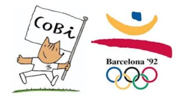 Cobi was the cute little fellow representing the games in Barcelona in 1992. He's a humanised Pyrenean mountain dog, in the cubist style. Oh yes he is.