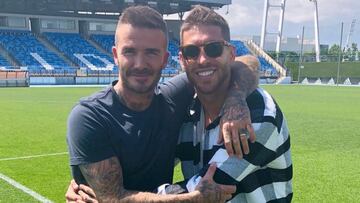 David Beckham y Sergio Ramos, en una de las visitas del ingl&eacute;s a Valdebebas