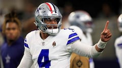 ARLINGTON, TEXAS - NOVEMBER 12: Dak Prescott #4 of the Dallas Cowboys warms up before the game against the New York Giants at AT&T Stadium on November 12, 2023 in Arlington, Texas.   Ron Jenkins/Getty Images/AFP (Photo by Ron Jenkins / GETTY IMAGES NORTH AMERICA / Getty Images via AFP)