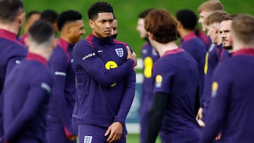 Jude Bellingham, jugador del Real Madrid, durante un entrenamiento con la Selección inglesa.