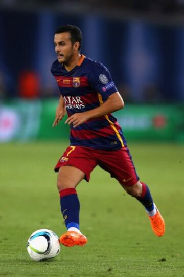 Pedro durante el partido de la Supercopa de Europa contra el Sevilla.