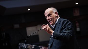 El presidente de LaLiga, Javier Tebas, interviene durante el acto de entrega de los XVI premios anuales del Foro Justicia y Discapacidad, en la sede del CGPJ, a 20 de diciembre de 2023, en Madrid (Espa?a). El Foro Justicia y Discapacidad entrega hoy sus premios anuales, que premian la labor o actuaci¨®n relevante de una persona o colectivo llevada a cabo en defensa de los derechos de las personas con discapacidad o en favor de su mejor integraci¨®n social. El Ministerio de Justicia se re¨²ne hoy con los cuatro sindicatos de Justicia por primera vez desde las elecciones generales del 23 de julio y con la negociaci¨®n salarial pendiente.
20 DICIEMBRE 2023;PREMIOS;JUSTICIA;DISCAPACIDAD;GALARDONES;INTEGRACI?N;DERECHOS
Carlos Luj¨¢n / Europa Press
20/12/2023