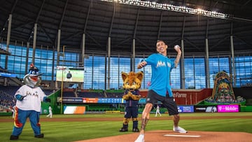 Ángel Di María lanza el primer pitcheo de los Miami Marlins