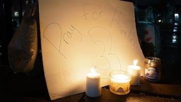 CINCINNATI, OHIO - JANUARY 03: A vigil is displayed at the University of Cincinnati Medical Center for football player Damar Hamlin of the Buffalo Bills after he collapsed following a tackle during the game against the Cincinnati Bengals and was transported by ambulance to the hospital on January 03, 2023 in Cincinnati, Ohio. Dylan Buell/Getty Images/AFP (Photo by Dylan Buell / GETTY IMAGES NORTH AMERICA / Getty Images via AFP)