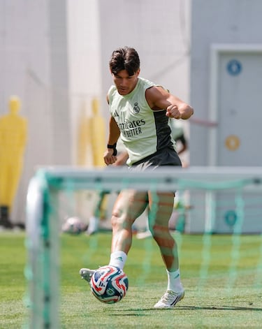 Fran García durante el entrenamiento de esta mañana. 