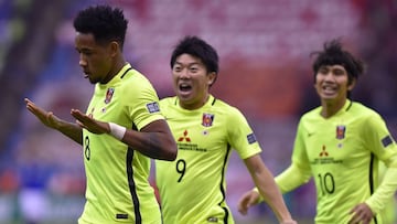 Urawa Reds player Rafael AD Silva celebrates after scoring a goal during the final of the AFC Champions League soccer match between Al-Hilal FC and Urawa Reds in Riyadh, Saudi Arabia, 18 November 2017.