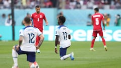 DOHA, QATAR - NOVEMBER 21: Bukayo Saka of England takes the knee during the FIFA World Cup Qatar 2022 Group B match between England and IR Iran at Khalifa International Stadium on November 21, 2022 in Doha, Qatar. (Photo by Alex Livesey - Danehouse/Getty Images)