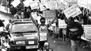 TRIUNFADOR. Enrique Aja, en su victoria en la Vuelta de 1987.