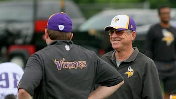 JUNE 04, 2015: Minnesota Viking offensive coordinator Norv Turner talks during the Minnesota Viking OTA at Winter Park in Eden Prairie, Minnesota.