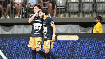 Aug 7, 2024; Vancouver, British Columbia, CAN; Pumas UNAM forward Cesar Huerta (12) celebrates a goal against Vancouver Whitecaps FC during the first half at BC Place. Mandatory Credit: Simon Fearn-USA TODAY Sports