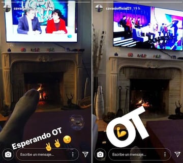 Cavani, esperando y viendo una gala de OT 2017 (Instagram Stories)