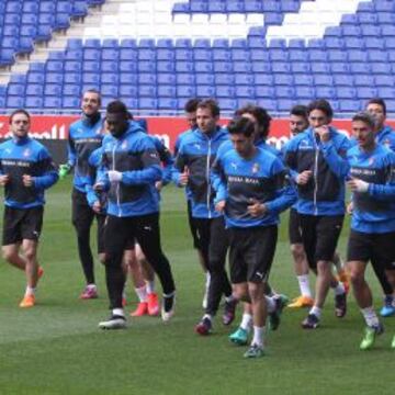 Los jugadores del Espanyol solo han dispuesto de un entrenamiento entre la victoria del jueves en Vila-Real y el partido de esta tarde. Fue ayer, por la tarde, en el Power8 Stadium.