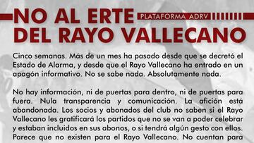 Comunicado de la Plataforma ADRV.