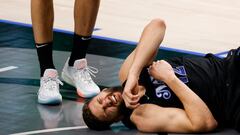 DALLAS, TEXAS - MAY 03: Maxi Kleber #42 of the Dallas Mavericks lays on the ground after being fouled against the LA Clippers during the second quarter in Game Six of the Western Conference First Round Playoffs at American Airlines Center on May 03, 2024 in Dallas, Texas. NOTE TO USER: User expressly acknowledges and agrees that, by downloading and/or using this Photograph, user is consenting to the terms and conditions of the Getty Images License Agreement.   Ron Jenkins/Getty Images/AFP (Photo by Ron Jenkins / GETTY IMAGES NORTH AMERICA / Getty Images via AFP)