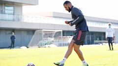 Karim Benzema, en el entrenamiento del Real Madrid.