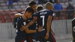 Futbol, Universidad de Chile vs Curico Unido.
 Novena fecha Campeonato nacional 2019
 El jugador de Universidad de Chile Nicol&Atilde;&iexcl;s Oroz celebra su gol contra Curico Unido durante el partido por primera division en el estadio Nacional.
 Santiago de Chile.
 21/04/2019
 Marcelo Hernandez/Photosport
 
 
 Football, Universidad de Chile vs Curico Unido.
 9 th date of National Championchip 2019 
 Universidad de Chile&#039;s player Nicol&Atilde;&iexcl;s Oroz  celebrates his goal against Curico Unido during first division football match at Nacional stadium.
 Santiago, Chile.
 21/04/2019
 Marcelo Hernandez/Photosport