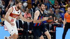 El alero del Barça Álex Abrines defendido por el checo David Jelinek, de UCAM Murcia.