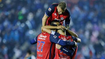 Angel Sepulveda celebrates his goal 2-0 of Cruz Azul during the 15th round match between Cruz Azul and Santos as part of the Liga BBVA MX, Torneo Apertura 2024 at Ciudad de los Deportes Stadium on November 02, 2024 in Mexico City, Mexico.