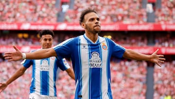 Braithwaite celebra el 0-1 en la última visita del Espanyol al Athletic.