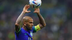 Soccer Football - FIFA World Cup Qatar 2022 - Group G - Cameroon v Brazil - Lusail Stadium, Lusail, Qatar - December 2, 2022 Brazil's Dani Alves prepares to take a thrown in REUTERS/Paul Childs