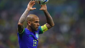 Soccer Football - FIFA World Cup Qatar 2022 - Group G - Cameroon v Brazil - Lusail Stadium, Lusail, Qatar - December 2, 2022 Brazil's Dani Alves prepares to take a thrown in REUTERS/Paul Childs