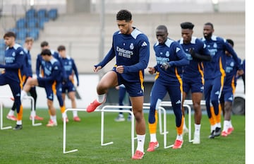 Bellingham, en el entrenamiento de ayer.