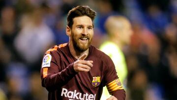 Soccer Football - La Liga Santander - Deportivo de La Coruna vs Barcelona - Abanca-Riazor, A Coruna, Spain - April 29, 2018 Barcelona's Lionel Messi celebrates scoring their third goal REUTERS/Miguel Vidal