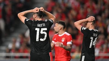 Juventus' players react at the end of the UEFA Champions League 2nd round group H football match between SL Benfica and Juventus FC, at the Luz stadium in Lisbon on October 25, 2022. - Benfica won 4-3. (Photo by PATRICIA DE MELO MOREIRA / AFP) (Photo by PATRICIA DE MELO MOREIRA/AFP via Getty Images)