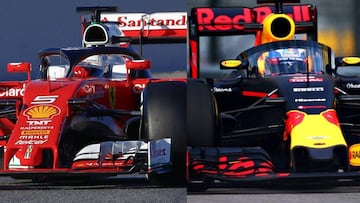 El halo de Ferrari (izquierda) y el de Red Bull (derecha).