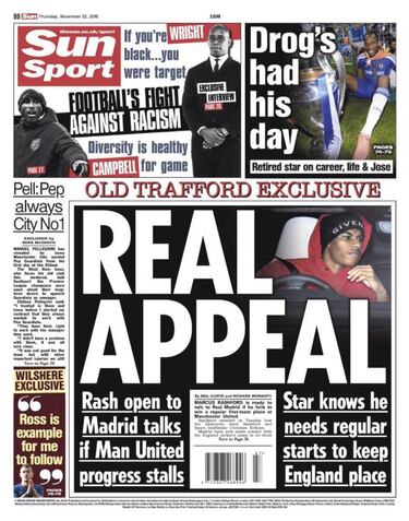 El agente de Rashford amenaza con ir al Madrid si no es titular