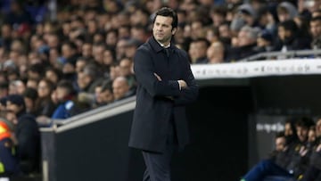 Solari, durante el Espanyol-Real Madrid.