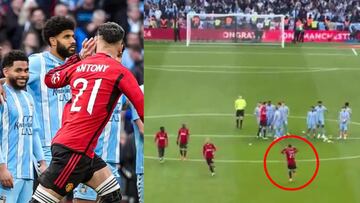 Antony, jugador del Manchester United, celebra el pase a la final de FA Cup en la cara de los jugadores del Coventry City.