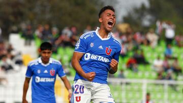 El jugador de Universidad de Chile Lucas Assadi celebra su gol contra Palestino durante el partido de primera division disputado en el estadio Municipal de La Cisterna de Santiago, Chile.
15/09/2022
Dragomir Yankovic/Photosport