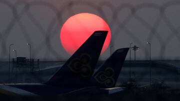 FILE PHOTO: Thai Airways airplanes parks at the tarmac of the Suvarnabhumi airport in Bangkok, Thailand March 25, 2020 REUTERS/Jorge Silva - RC20RF95JSZI/File Photo