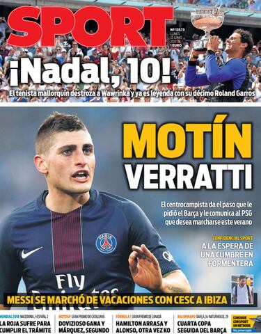 Lunes, 12 de junio de 2017 | Portada de 'Sport'