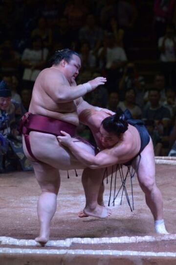 Imágenes de la gran final disputada entre Harumafuji y Kisenosato. El vencedor fue Harumafuji (Mongolia).