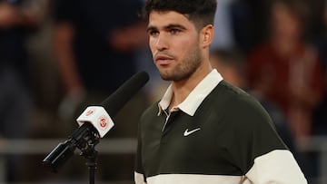Carlos Alcaraz, en la entrevista posterior a su partido contra Tommy Paul en Roland Garros.