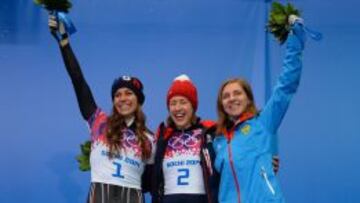 Noelle Pikus-Pace, Elizabeth Yarnold y Elena Nikitina.