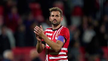 GIRONA, SPAIN - MARCH 13: Cristhian Stuani of Girona FC acknowledges the audience after the LaLiga Santander match between Girona FC and Atletico de Madrid at Montilivi Stadium on March 13, 2023 in Girona, Spain. (Photo by Alex Caparros/Getty Images)