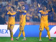 Angel Correa, Juan Sanchez Purata, Nicolas Ibanez of Tigres during the quarter-final second match between Tigres UANL and Tijuana as part of the Liga BBVA MX, Torneo Apertura 2025 at Universitario Stadium, on November 29, 2025 in Monterrey, Nuevo Leon, Mexico.